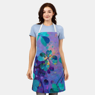 Teal & Purple Lucky Clover Art Apron Schort