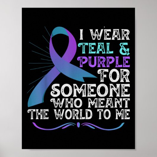 Teal Purple Ribbon For Suicide Prevention Awarenes Poster (Voorkant)