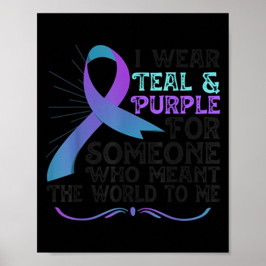 Teal Purple Ribbon For Suicide Prevention Awarenes Poster (Voorkant)
