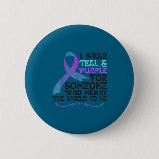 Teal Purple Ribbon For Suicide Prevention Awarenes Ronde Button 5,7 Cm (Voorkant)