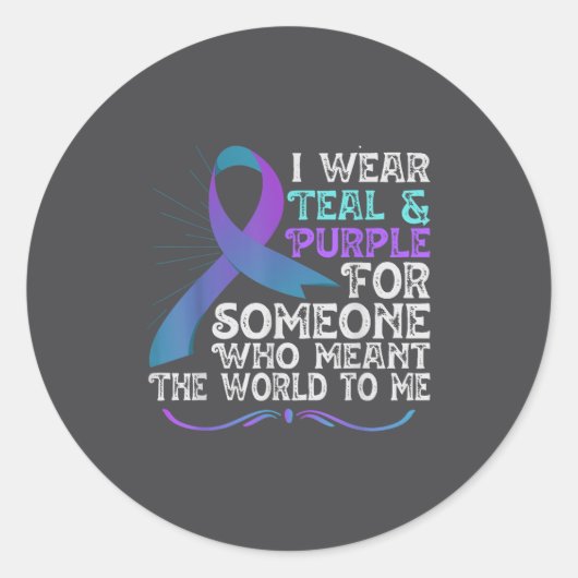 Teal Purple Ribbon For Suicide Prevention Awarenes Ronde Sticker (Voorkant)