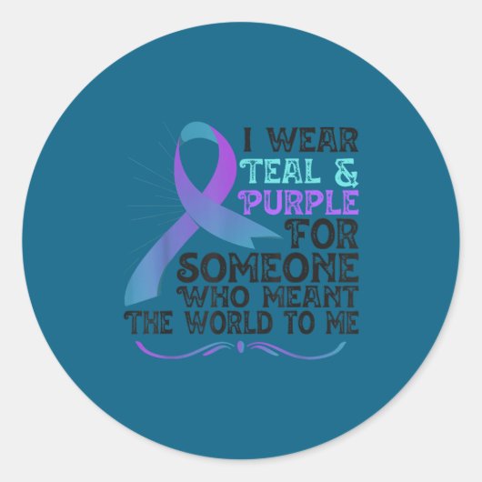 Teal Purple Ribbon For Suicide Prevention Awarenes Ronde Sticker (Voorkant)