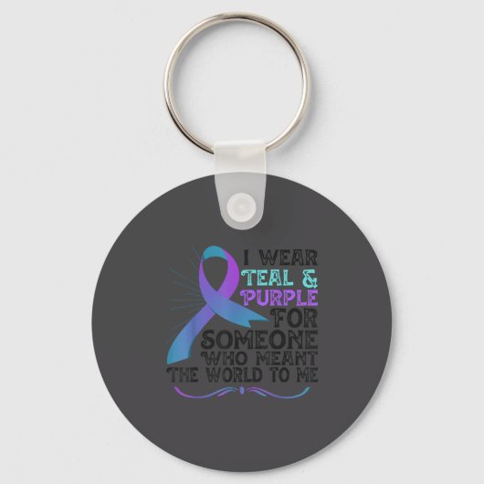 Teal Purple Ribbon For Suicide Prevention Awarenes Sleutelhanger (Voorkant)