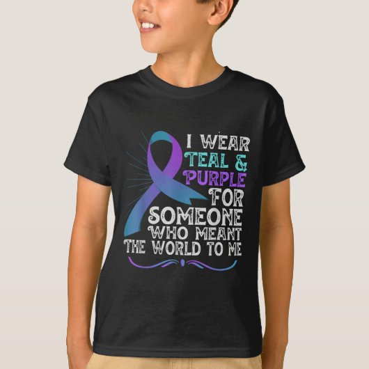 Teal Purple Ribbon For Suicide Prevention Awarenes T-shirt (Voorkant)