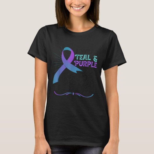 Teal Purple Ribbon For Suicide Prevention Awarenes T-shirt (Voorkant)