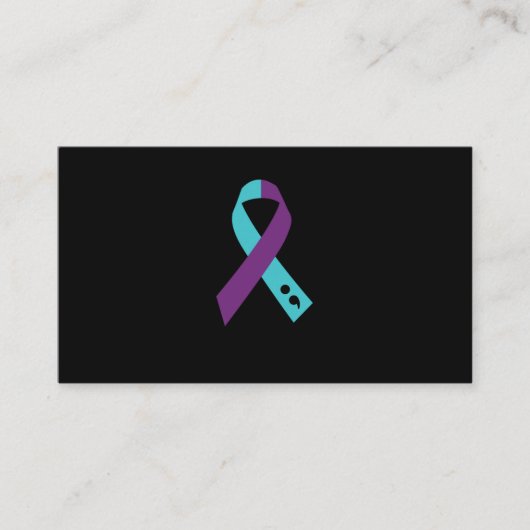 Teal Purple Ribbon Semicolon Suicide Prevention Visitekaartje (Voorkant)