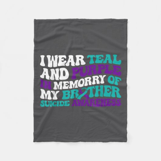 Teal Purple Ribbon Suicide Awareness Brother Aware Fleece Deken (Voorkant)