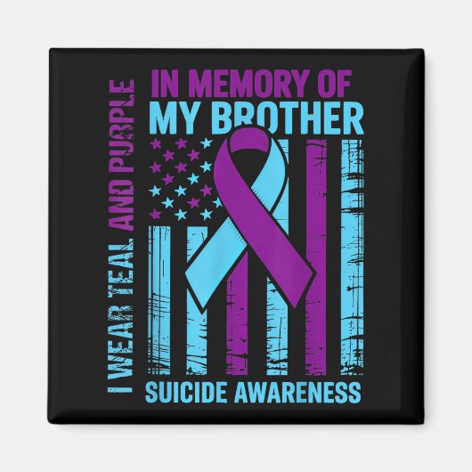 Teal Purple Ribbon Suicide Awareness Flag Brother Magneet (Voorkant)