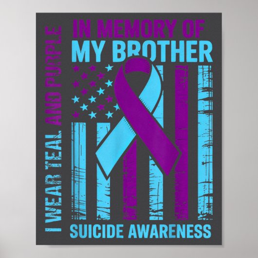 Teal Purple Ribbon Suicide Awareness Flag Brother  Poster (Voorkant)