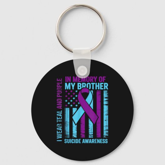 Teal Purple Ribbon Suicide Awareness Flag Brother  Sleutelhanger (Voorkant)