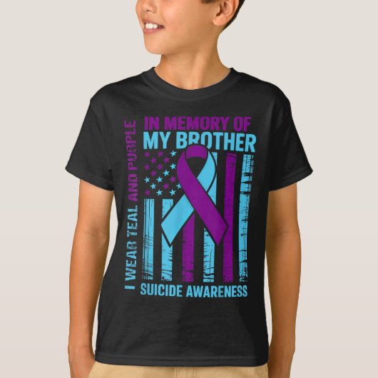 Teal Purple Ribbon Suicide Awareness Flag Brother  T-shirt (Voorkant)