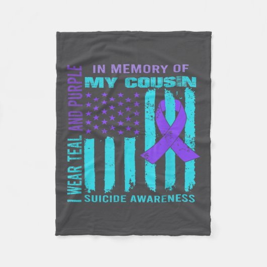 Teal Purple Ribbon Suicide Awareness Flag Cousin B Fleece Deken (Voorkant)