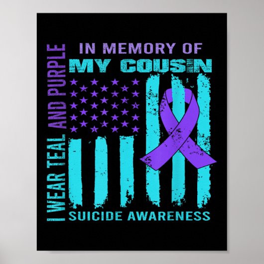Teal Purple Ribbon Suicide Awareness Flag Cousin B Poster (Voorkant)