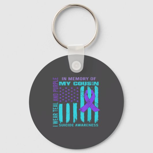 Teal Purple Ribbon Suicide Awareness Flag Cousin B Sleutelhanger (Voorkant)