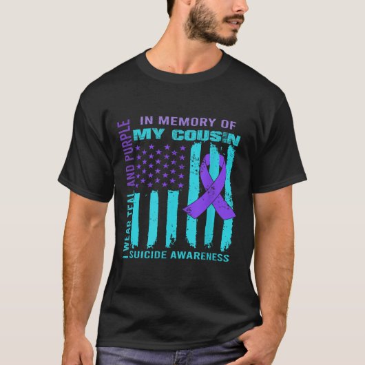 Teal Purple Ribbon Suicide Awareness Flag Cousin B T-shirt (Voorkant)