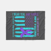 Teal Purple Ribbon Suicide Awareness Flag Freind B Fleece Deken (Voorkant (Horizontaal))