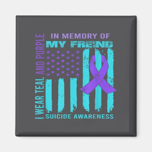 Teal Purple Ribbon Suicide Awareness Flag Freind B Magneet (Voorkant)
