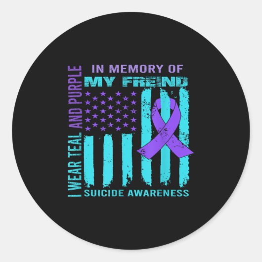 Teal Purple Ribbon Suicide Awareness Flag Freind B Ronde Sticker (Voorkant)