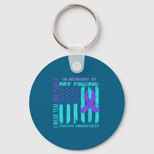 Teal Purple Ribbon Suicide Awareness Flag Freind B Sleutelhanger (Voorkant)