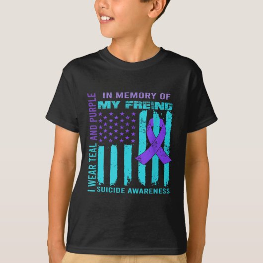 Teal Purple Ribbon Suicide Awareness Flag Freind B T-shirt (Voorkant)