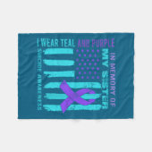 Teal Purple Ribbon Suicide Awareness Flag Sister B Fleece Deken (Voorkant (Horizontaal))