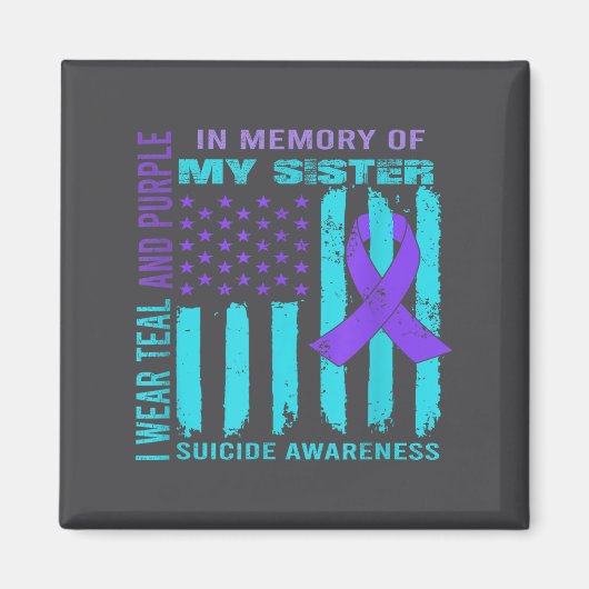 Teal Purple Ribbon Suicide Awareness Flag Sister B Magneet (Voorkant)
