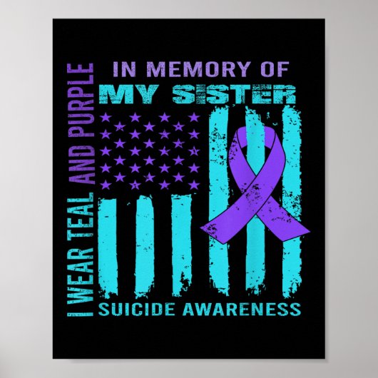 Teal Purple Ribbon Suicide Awareness Flag Sister B Poster (Voorkant)