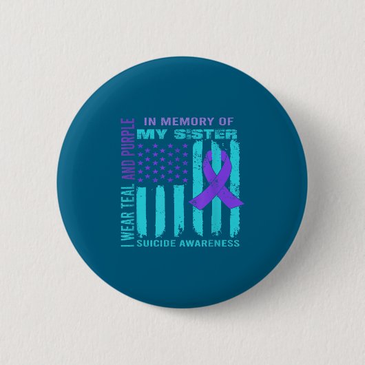 Teal Purple Ribbon Suicide Awareness Flag Sister B Ronde Button 5,7 Cm (Voorkant)