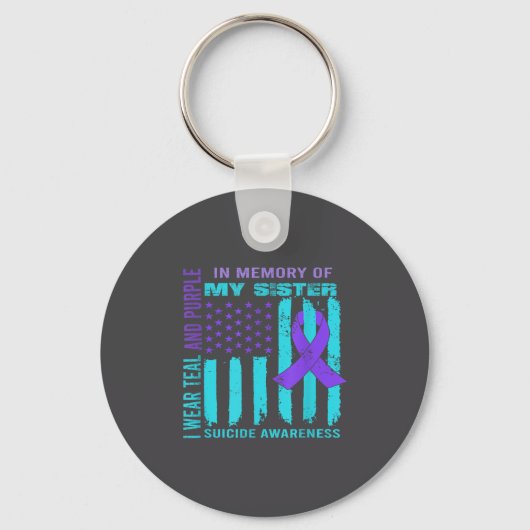 Teal Purple Ribbon Suicide Awareness Flag Sister B Sleutelhanger (Voorkant)