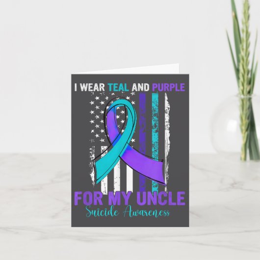 Teal Purple Ribbon Suicide Awareness Flag Uncle Kaart (Voorkant)