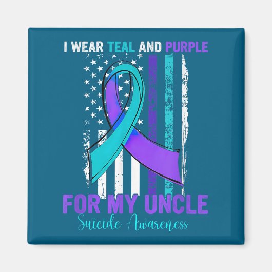 Teal Purple Ribbon Suicide Awareness Flag Uncle Magneet (Voorkant)