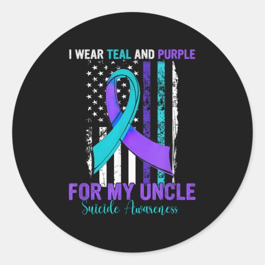 Teal Purple Ribbon Suicide Awareness Flag Uncle Ronde Sticker (Voorkant)