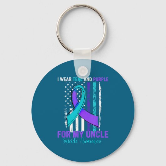 Teal Purple Ribbon Suicide Awareness Flag Uncle  Sleutelhanger (Voorkant)