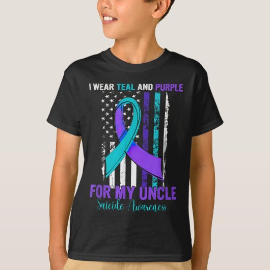 Teal Purple Ribbon Suicide Awareness Flag Uncle  T-shirt (Voorkant)