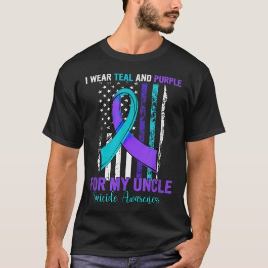 Teal Purple Ribbon Suicide Awareness Flag Uncle  T-shirt (Voorkant)
