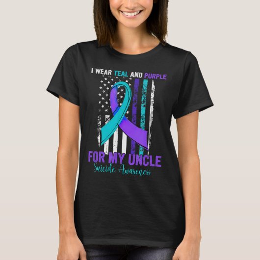 Teal Purple Ribbon Suicide Awareness Flag Uncle  T-shirt (Voorkant)