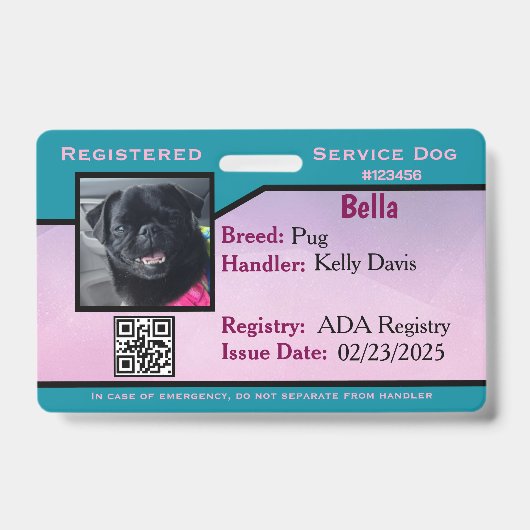 Teal/Purple servicehond ID kaart Badge (Voorzijde)