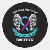 Teal Purple Suicide Awareness Brother Your Wings W Ronde Sticker (Voorkant)