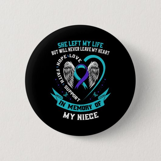 Teal Purple Suicide Awareness Ribbon Niece Memoria Ronde Button 5,7 Cm (Voorkant)