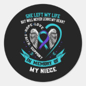 Teal Purple Suicide Awareness Ribbon Niece Memoria Ronde Sticker (Voorkant)