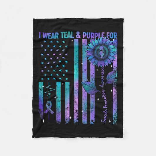 Teal Purple Us Usa Flag Suicide Prevention Awarene Fleece Deken (Voorkant)