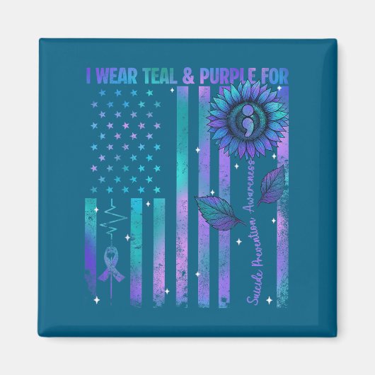 Teal Purple Us Usa Flag Suicide Prevention Awarene Magneet (Voorkant)