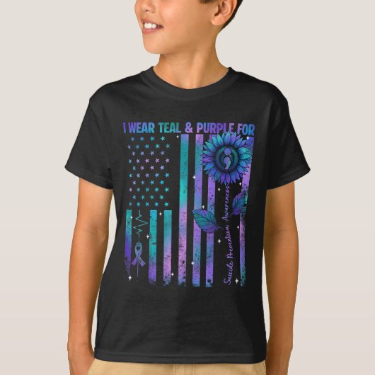 Teal Purple Us Usa Flag Suicide Prevention Awarene T-shirt (Voorkant)