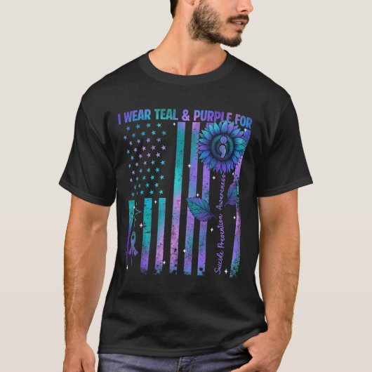 Teal Purple Us Usa Flag Suicide Prevention Awarene T-shirt (Voorkant)