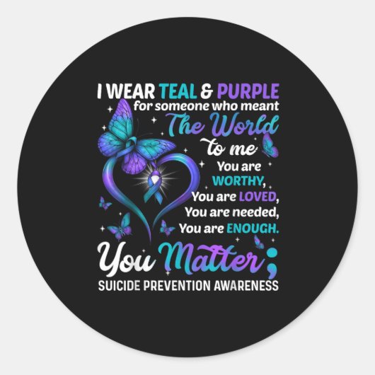 Teal Purple You Suicide Prevention Awareness Month Ronde Sticker (Voorkant)
