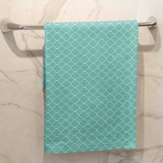 Teal Quatrefoil Bad Handdoek