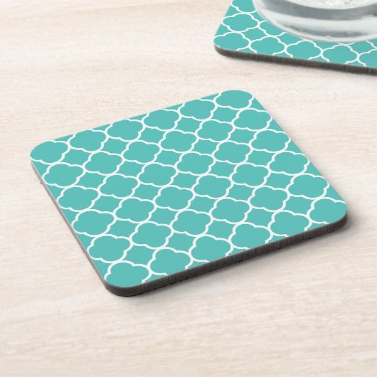 Teal Quatrefoil Patroon Bier Onderzetter (Linkerzijde)