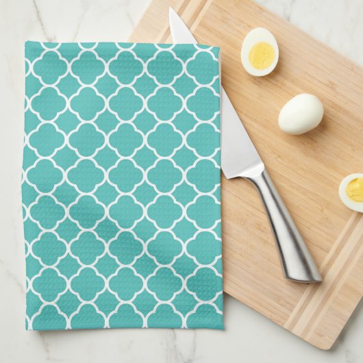 Teal Quatrefoil Patroon Theedoek (Quarter Fold)