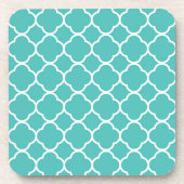 Teal Quatrefoil Pattern Bier Onderzetter (Voorkant)
