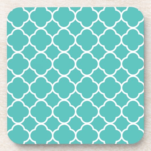 Teal Quatrefoil Pattern Bier Onderzetter (Voorkant)